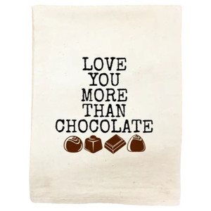 Our "I Love You More than Chocolate" Kitchen Towel measures 29 by 28 inches. Order online at harvestarray.com.