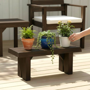 Amish Made 24 inch Briar Patch Flower Pot Bench with outdoor Mushroom stain. Harvest Array delivers tradition.