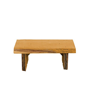 Front view of a natural stained 24 inch Briar Patch Flower Pot Bench with Live Edges. can be used indoors or outdoors. For decorative use only.