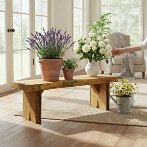 Update any space with our Amish made 36" Briar Patch Flower Pot Bench, Order online from Harvest Array and have this rustic bench delivered to you. Shown with Natural indoor stain.