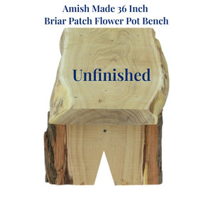 Unfinished Amish Made 36 Inch Briar Patch Flower Pot Bench with Live Edge.