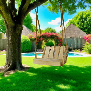 Unfinished Amish-made 4ft. wide Timberland Swing with Live Edges and Polypropylene Ropes. Order now online from Harvest Array.