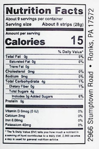 Nutrition facts for Annie's Kitchen's Sweet Pepper Strips.