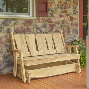 Unfinished Amish Made 5 foot wide Timberland Glider Bench. Indoor or outdoor use. Purchase online at Harvest Array