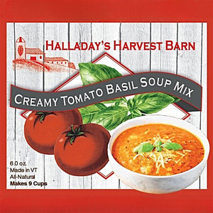 Harvest Array's Halladay's Harvest Barn Creamy Tomato Basil Soup Mix makes 9 cups o soup for the whole family.