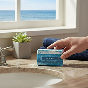 8.6 oz. bar of Ocean Wrapped Soap -Elements for Men. Made by Greenwich Bay Trading in North Carolina.