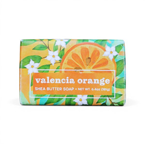 New 6.4 oz. Wrapped Soap Block with Valencia Orange Scent. Enriched with shea butter, cocoa butter, virgin olive oil, orange oil & vitamins B, C & E. Purchase online at harvestarray.com.