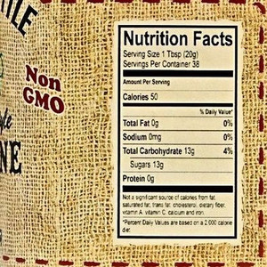 Nutrition Facts for a 19 ounce jar of The Dutch Kettle Amish Homemade Style Muscadine Grape Jelly .