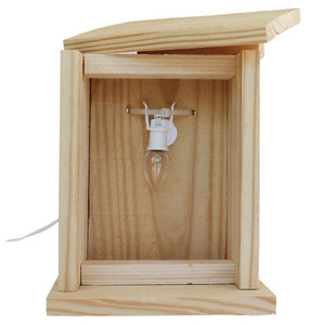 Back view of the Rustic Wooden Lantern showing the light bulb attached inside.