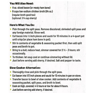 Cooking Instructions for Nebraska Barn Raising Split Pea Soup from Anderson House
