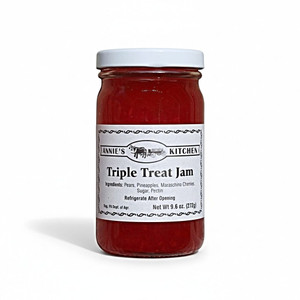 Annie's Kitchen Triple Treat is a tropical treat of pears, Pineapple, and maraschino cherries.