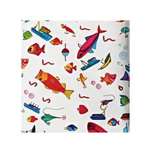Close up of an area of the Fishing Themed Coloring Tablecloth. Great for camping and fishing trips for a family activity.