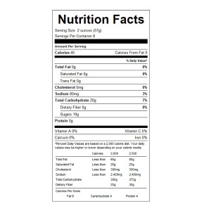 Nutrition facts for the crunchy lime pickles like grandma canned from garden fresh cucumbers. Made by Jake & Amos in Pennsylvania Dutch country.