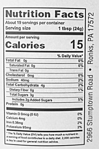 Nutrition facts label for Annie's Kitchen homemade ketchup.