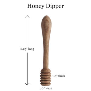 Wooden Honey dipper with dimensions shown.