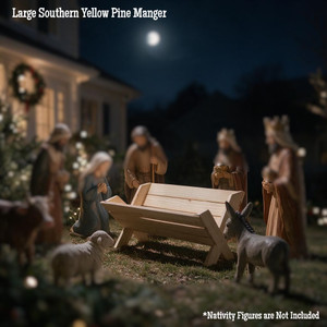 Treated Southern Yellow Pine Wooden Manger set outside in a front of a house, with Nativity figures (Not included) to decorate for Christmas .