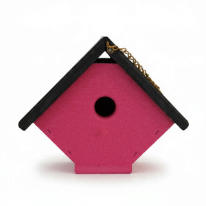 Poly wren house - pink with black roof with hanger