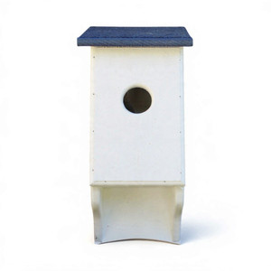 White with a navy blue roof poly bluebird house