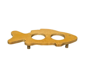 Side view of Fish Shaped Made in America Wooden Cat Feeder.