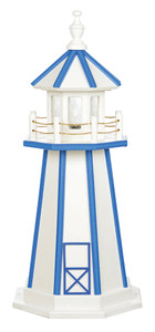 White with Bright Blue trim Wooden Lighthouse with Base - 3 Feet for Harvest Array 