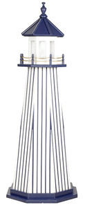 White with Navy Blue Stripes (Yankees colors) Wooden Lighthouse with Base - 6 Feet