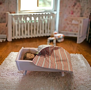 Wooden Baby Doll Cradle with Doll and Blanket (not included.)