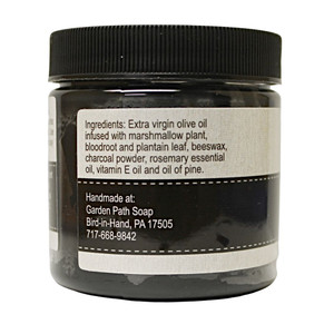 List of ingredients for Garden Path Soap's Black Drawing Salve. Purchase at harvestarray.com.