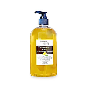 Refreshing Citrus Liquid Hand and Body Wash comes in an 18 oz. pump bottle for easy use, from Harvest Array.