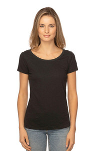 Women's Eco Tri-blend Scoop Neck Tee in black. Made in the USA for Harvest Array