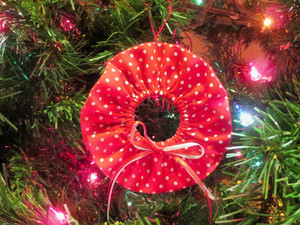 Handmade Red And White Polka Dot Wreath Ornament