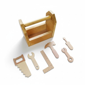 Handcrafted Wooden Toolbox with a wooden set of 6 tools. Made for Harvest Array.