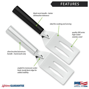 Features of the Silver Brushed Aluminum Rada Spatula in Silver Handle only.
