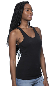 Women's Tri-blend Racerback Tank Top in Black Side View From Harvest Array