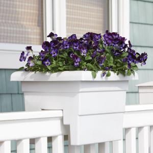 White Resin Small Over the Rail Planters 16" Long shown with flowers (not included)