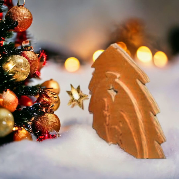 Side view of 3D Sculpture of Wooden Nativity Scene Christmas Decoration for Harvest Array.