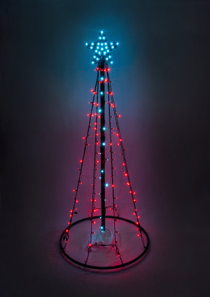Outdoor LED Lighted Christmas Tree with Green Base and Red and White Tree Lights