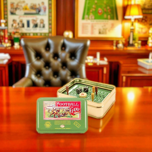 Parlor Foot-Ball Vintage Game in a travel Tin. Made in the USA. Available for online purchase from Harvest Array
