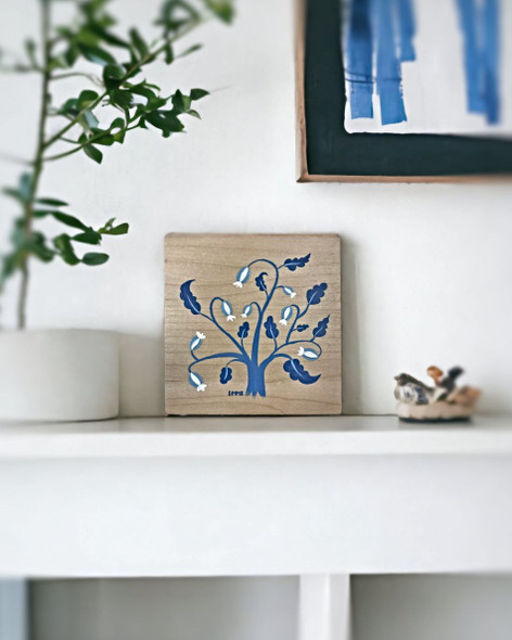 Beautiful hand painted folk art on a 5" x 5" piece of reclaimed walnut.