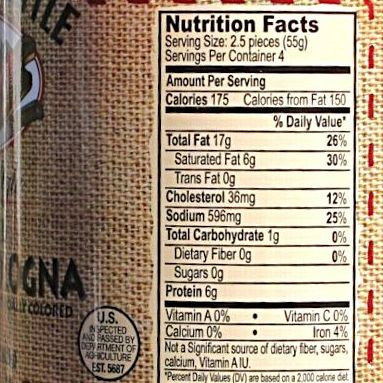 Nutrition Information for Dutch Kettle Home Style Smoked Pickled Bologna for Harvest Array.