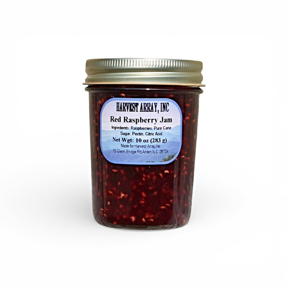 Blue Ridge Raspberry Jam in a 10 oz reusable glass jar. Stock the pantry with jam your family will love from Harvest Array.