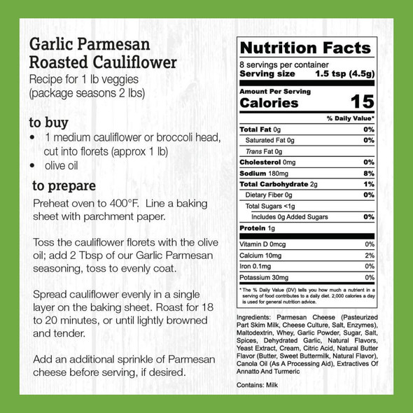 Recipe, Nutrition, and ingredients for Garlic Parmesan Veggie Seasoning from Halliday's. Made in the USA for Harvest Array. 