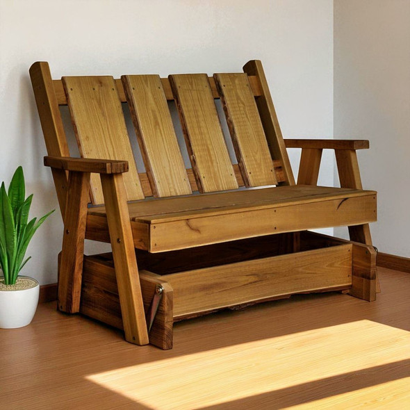 Amish Made 4 foot Timberland Glider Bench with Mushroom Stain and Live Edges. Have one shipped to your door from Harvest Array.