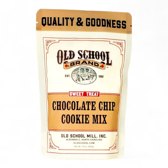 Old School Brand chocolate chip cookie mix in a 16 oz package. Make 24 cookies in minutes. Stock your pantry with an order from harvestarray.com.