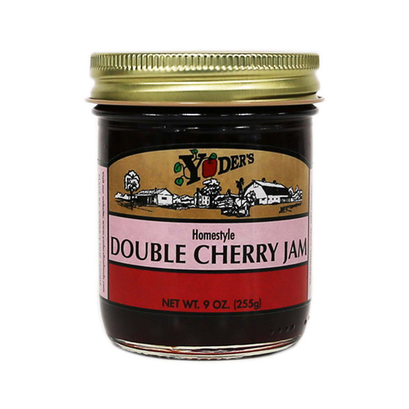 A 9 oz. jar of Yoder's Homestyle Double Cherry Jam. Order today at harvestarray.com where heritage is delivered.