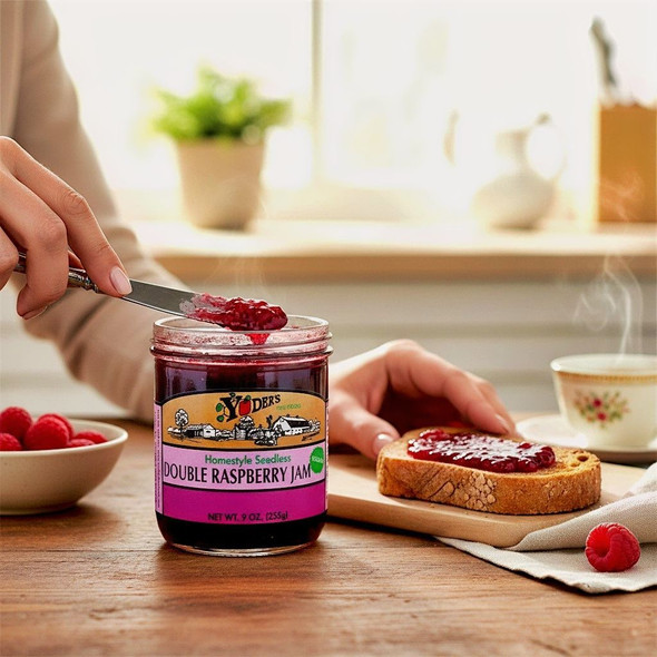 Yoder's Homestyle Seedless Double Raspberry Jam makes a delectable spread for toast or PB&J any time of day. Order from harvestarray.com today.