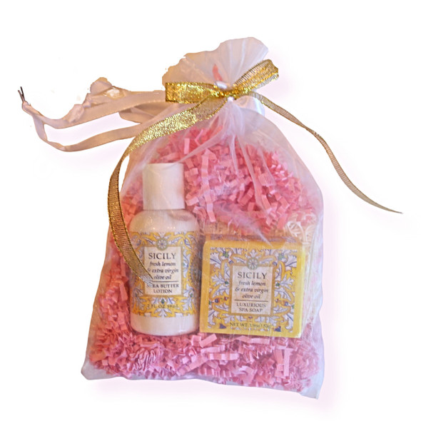 Greenwich Bay Trading Destination Scents Mini Soap, Lotion, and Soap Saver Gift Bags-Sicily. Send a gift of a mini spa destination without leaving home from Harvest Array.