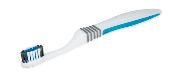 Super Grip Youth Toothbrush closeup, in Blue. American made.