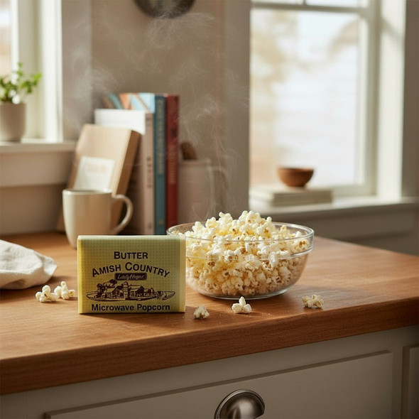 Enjoy warm, buttery Amish Country microwave popcorn just like the old days, popped fresh and ready to share.