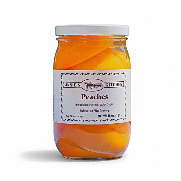 Annie's Kitchen Fresh peach Halves in a 16 oz. jar. From Orchard to Table. The Harvest Array Way!