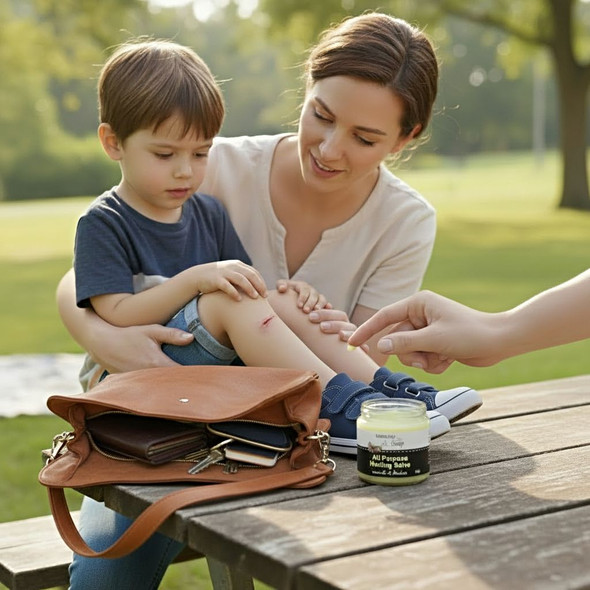 Shop Harvest Array for an All Natural, All Purpose Healing Salve in a travel size jar. Take on picnics, to sporting events, and keep a jar in your purse for unexpected wounds.